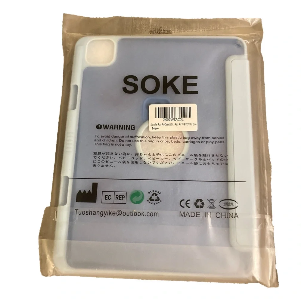 Soke Case for iPad Air 5th/4th Gen 10.9” TriFold Stand Smart Case 2020 Lake Blue